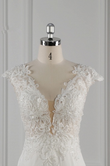 BMbridal Elegant V-neck Chiffon Lace Wedding Dress Beadings Appliques Mermaid Bridal Gowns Online_5