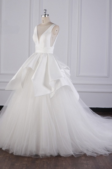 BMbridal Chic Ball Gown Jewel Layers Tulle Wedding Dress White Sleeveless Ruffles Bridal Gowns Online_3