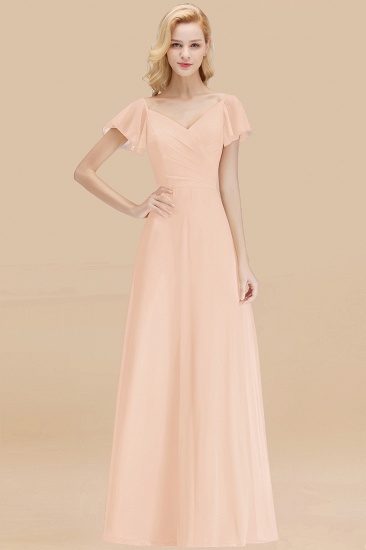 BMbridal Elegent Short-Sleeve Long Bridesmaid Dress Online Yellow Chiffon Wedding Party Dress_5