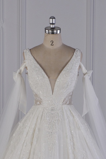 BMbridal Luxus-Hochzeitskleid mit V-Ausschnitt, Tüll, ärmellos, Pailletten, Brautkleider im Angebot_5