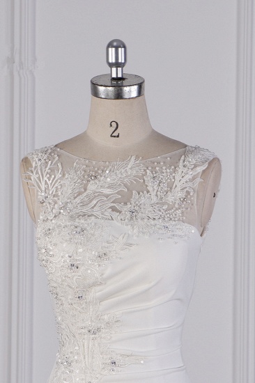 BMbridal Gorgeous Jewel Mermaid Satin Wedding Dress Sleeveless Ruffles Appliques Beadings Bridal Gowns Online_5