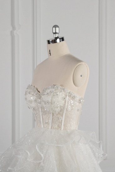 BMbridal Glamorous Ballkleid trägerlose Perlenstickerei Hochzeitskleid mit Paillettenschichten Tüll Brautkleider im Angebot_6