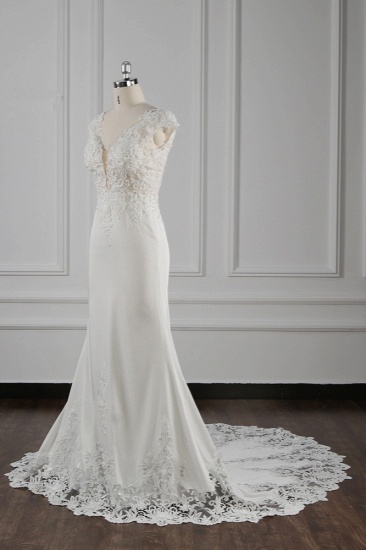 BMbridal Elegant Mermaid Chiffon Lace Wedding Dress V-neck Appliques Bridal Gowns On Sale_4