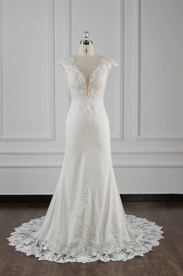 BMbridal Elegant Mermaid Chiffon Lace Wedding Dress V-neck Appliques Bridal Gowns On Sale_1