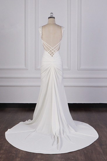 BMbridal Gorgeous Jewel Mermaid Satin Wedding Dress Sleeveless Ruffles Appliques Beadings Bridal Gowns Online_4