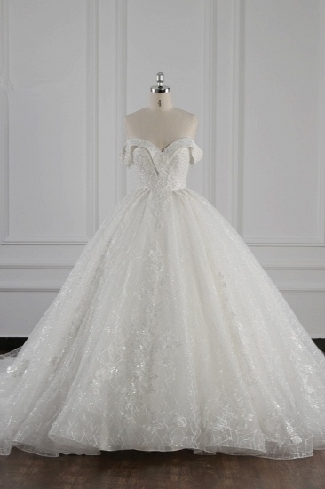 BMbridal Luxus-Ballkleid Off-the-Shoulder-Tüll-Spitze-Hochzeitskleid Applikationen Ärmellose Brautkleider im Angebot_1