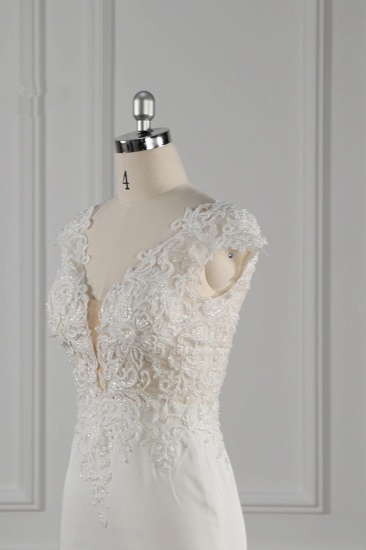 BMbridal Elegant V-neck Chiffon Lace Wedding Dress Beadings Appliques Mermaid Bridal Gowns Online_6