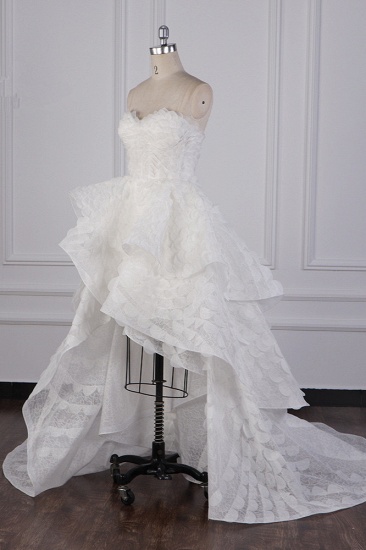 BMbridal Chic Hi-Lo Strapless Tulle Wedding Dress Appliques Sleeveless Bridal Gowns Online_4