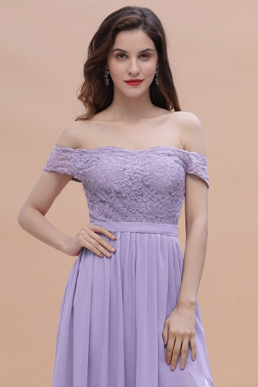 BMbridal Sexy Off-the-Shoulder Lace Chiffon Ruffles Bridesmaid Dress with Slit On Sale_9