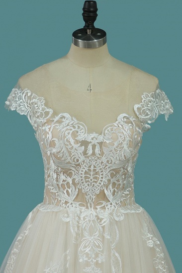 BMbridal Elegant Jewel Tulle Lace Wedding Dress Sleeveless Appliques Ruffles Bridal Gowns Online_4