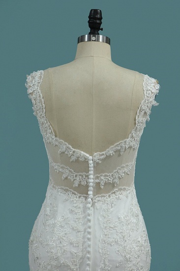 BMbridal Elegant Mermaid V-neck Tulle Wedding Dress White Lace Appliques Beadings Bridal Gowns Online_5