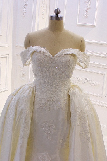 BMbridal Elegantes schulterfreies Tüll-Hochzeitskleid Schatz-Spitzenapplikationen Brautkleider mit Überrock im Angebot_6