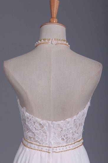 BMbridal Boho Halter Chiffon Lace Wedding Dress Beadings Appliques Sleeveless Ruffles Bridal Gowns On Sale_4