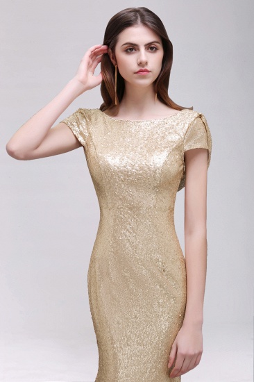 BMbridal Sparkly Sequined Jewel Sheath Prom Dress with Short Sleeves and Draped Back_11