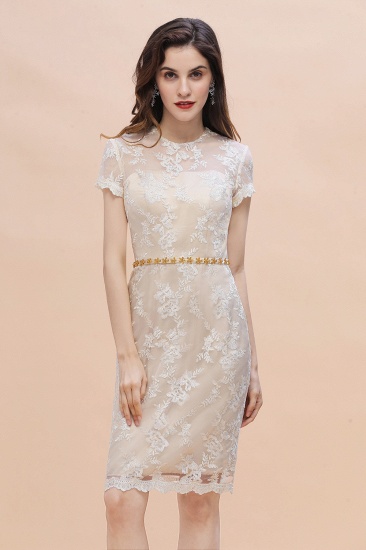 BMbridal Chic Jewel Tulle Lace Beadings Mother of Bride Dress with Short Sleeves Online