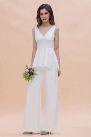 BMbridal Fashion V-Neck Lace Side Slit Bridesmaid Jumpsuits with Hollowout On Sale_4