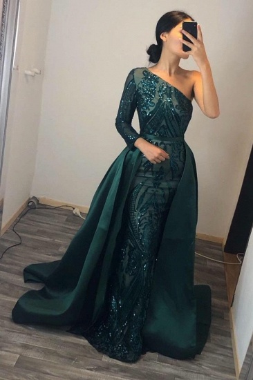 Bmbridal Emerald Green Prom Dress Sequins Mermaid Overskirt