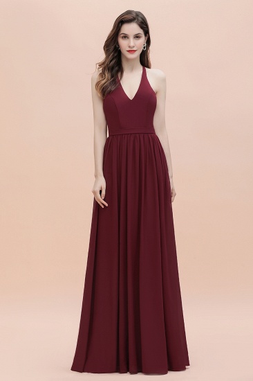 BMbridal A-Line Lace Burgundy Bridesmaid Dress Lace Sequins Sleeveless Evening Dress_2