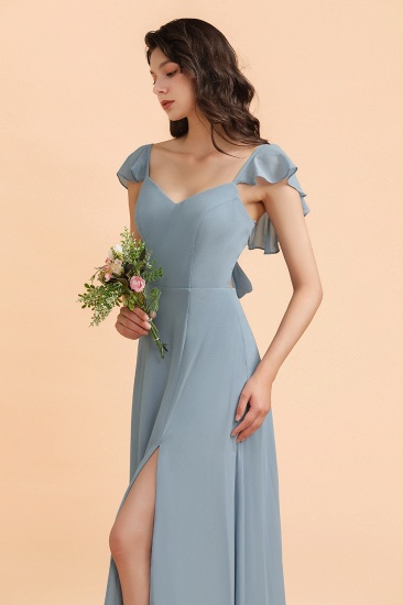 BMbridal Fashion Dusty Blue Chiffon Sweetheart Slit Bridesmaid Dress with Ruffles Online_7