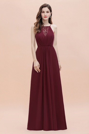 BMbridal Sexy V-neck Burgundy Chiffon Bridesmaid Dress Spaghetti Straps Lace Sequins Evening Dress_13