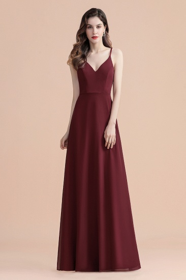 BMbridal Elegant V-Neck Burgundy Chiffon Bridesmaid Dress Lace Sequins Spaghetti Straps Evening Dress_14