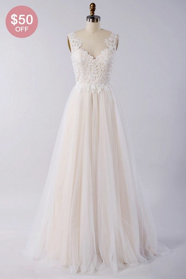BMbridal Stylish V-neck Straps Tulle Wedding Dress Appliques A-line Ruffles Bridal Gowns On Sale