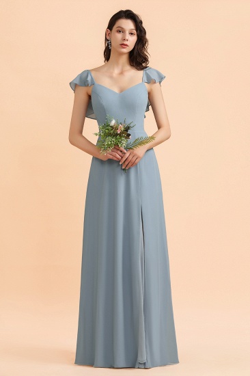 BMbridal Fashion Dusty Blue Chiffon Sweetheart Schlitz Brautjungfernkleid mit Rüschen Online_4