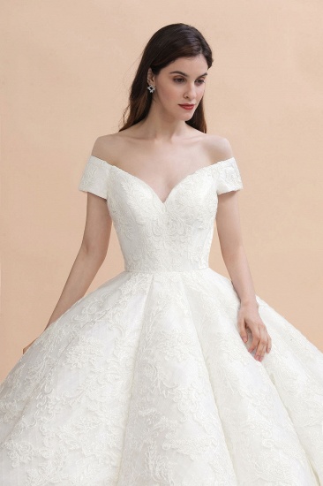 BMbridal Affordable Straps White Tulle Wedding Dress Appliques Lace A-line Bridal Gowns On Sale_1