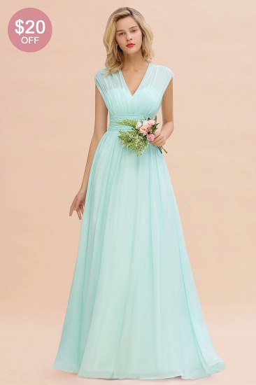 BMbridal Elegant Chiffon V-Neck Ruffle Long Bridesmaid Dresses Affordable_51
