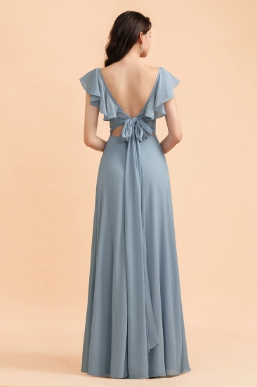 BMbridal Fashion Dusty Blue Chiffon Sweetheart Slit Bridesmaid Dress with Ruffles Online_3