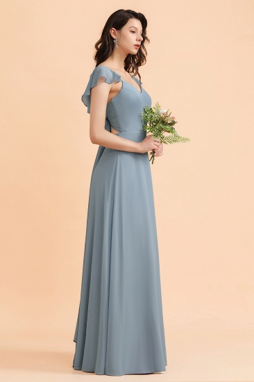 BMbridal Fashion Dusty Blue Chiffon Sweetheart Slit Bridesmaid Dress with Ruffles Online_9