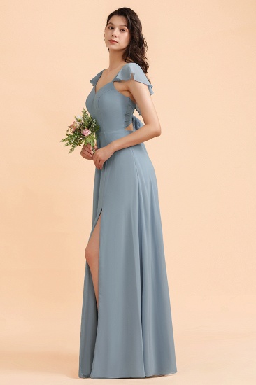 BMbridal Fashion Dusty Blue Chiffon Sweetheart Slit Bridesmaid Dress with Ruffles Online_6