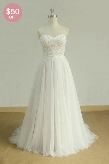 BMbridal Chic Sweetheart Lace Wedding Dress White Tulle Ruffles Bridal Gowns On Sale_2