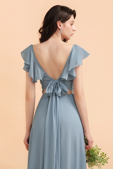 BMbridal Fashion Dusty Blue Chiffon Sweetheart Slit Bridesmaid Dress with Ruffles Online_8
