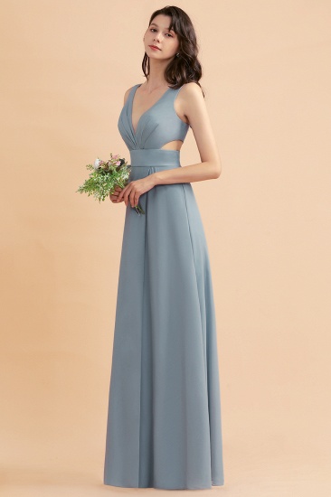 BMbridal A-Line Dusty Blue Chiffon Ruffles Bridesmaid Dress with Slit_55