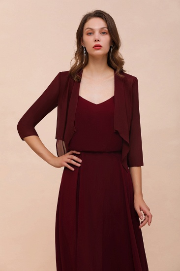 BMbridal Burgundy Chiffon Special Occasion Wraps with Half Sleeves