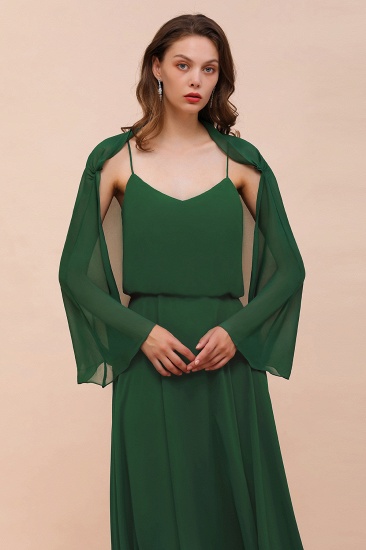 BMbridal Dark Green Chiffon Special Occasion Wraps with Long Sleeves_4
