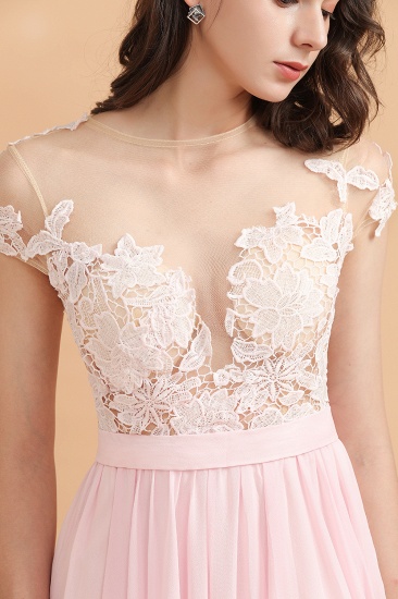 BMbridal A-Line Jewel Chiffon Lace Ruffles Bridesmaid Dress with Slit_8