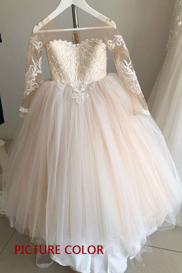 BMbridal Long Sleeve Tulle Lace Flower Girl Dress With Bowknot_2