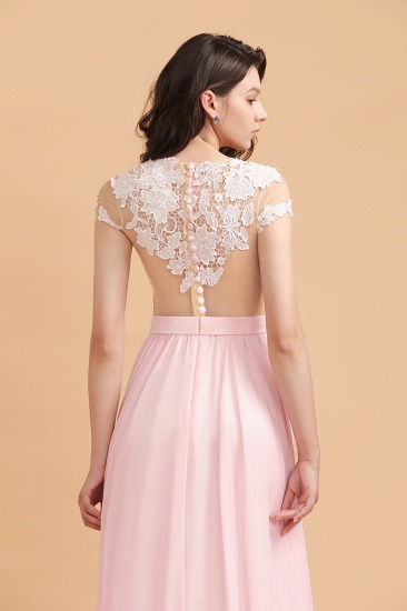BMbridal A-Line Jewel Chiffon Lace Ruffles Bridesmaid Dress with Slit_10
