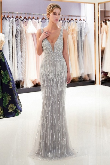 BMbridal Silver Mermaid Long Sequins Prom Dress Appliques_3