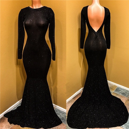 Bmbridal Long Sleeves Black Prom Dress Mermaid Long With Sequins_4