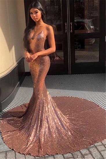 Bmbridal Spaghetti-Straps Mermaid Sequins Long Evening Prom Dress Sleeveless_1