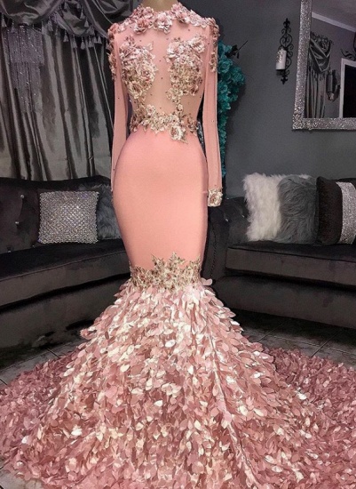 Bmbridal Pink Long Sleeves Mermaid Prom Dress With Appliques_1