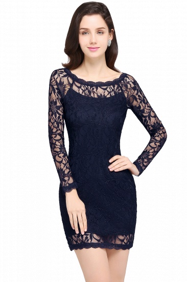 BMbridal Sexy Black Lace Long Sleeves Mermaid Prom Dress_6
