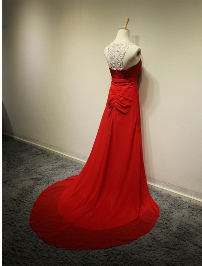 BMbridal Elegant Red Lace Chiffon Prom Dress Long Sleeveless Evening Gowns Online_4