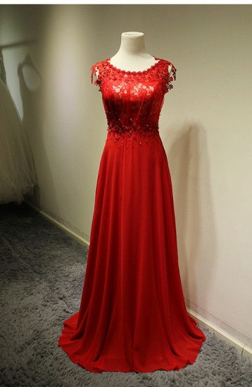 BMbridal Red Lace Appliques Long Prom Dress Chiffon Evening Gowns Online_3