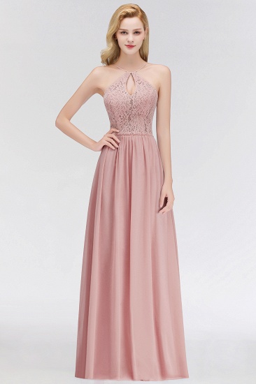 BMbridal Elegant Lace Keyhole Halter Dusty Rose Chiffon Bridesmaid Dress Affordable_1