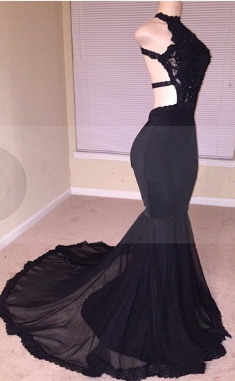 Bmbridal Black Mermaid Prom Dress Lace Appliques With High Neck_5