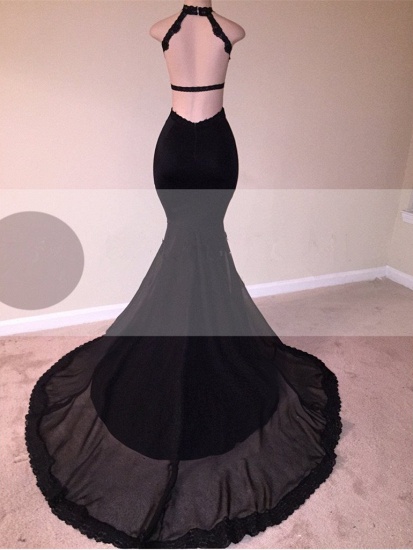 Bmbridal Black Mermaid Prom Dress Lace Appliques With High Neck_4